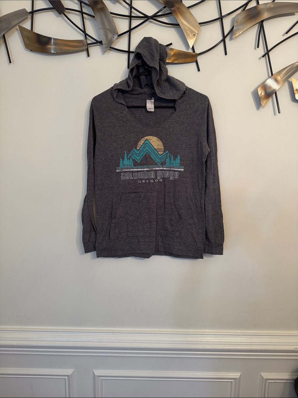 Columbia Charcoal Gray Hooded Pullover with Teal & Gold Graphic